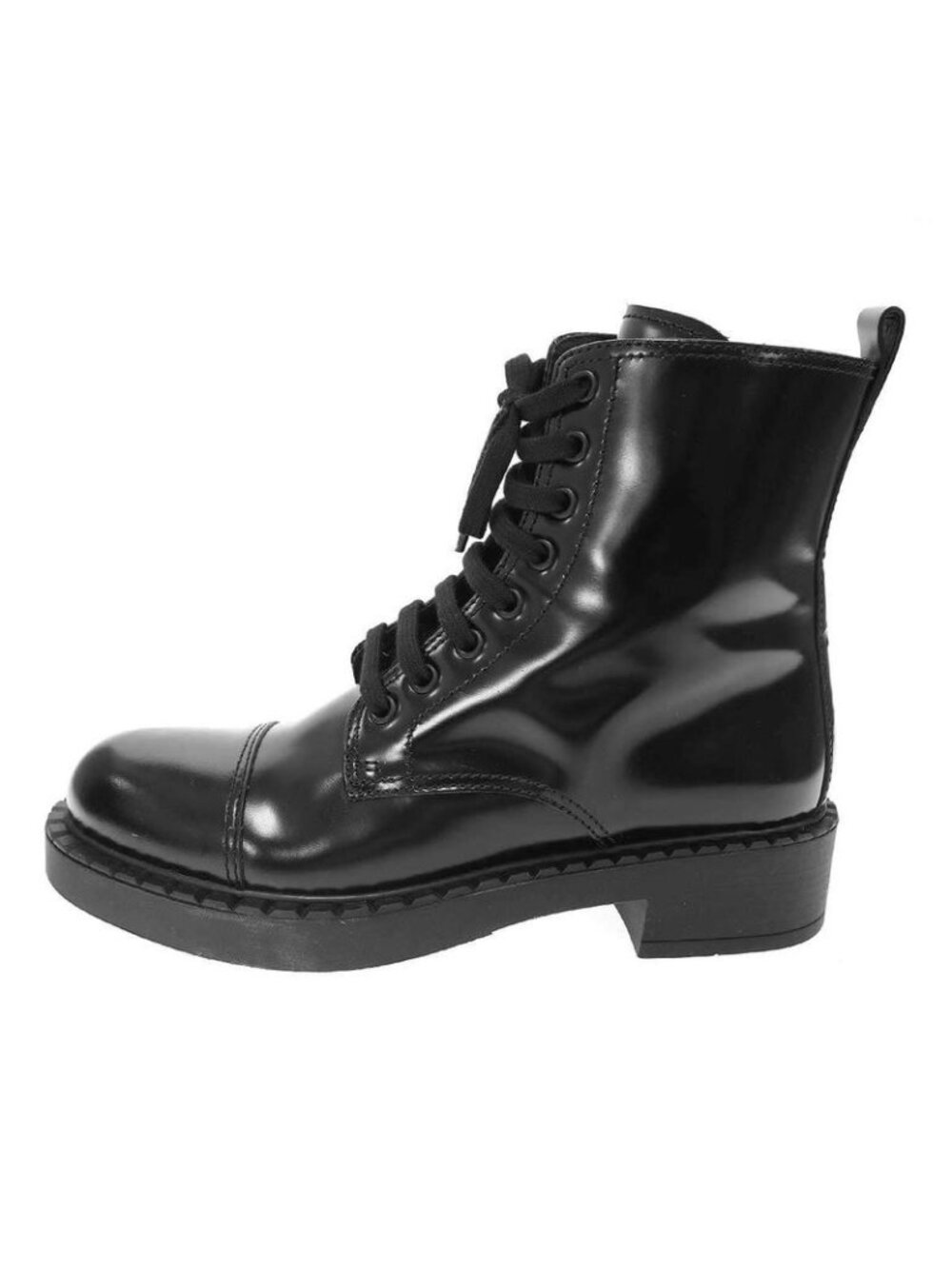 Prada Brushed Leather Side Zip Lace Up Boots Black 39 - Picture 2 of 6
